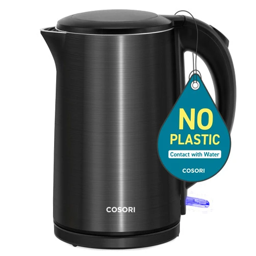 Cosori Electric Kettle, No Plastic Inner Lid, Filter & Spout, Stainless Steel Tea Kettle, Automatic Shut Off & Boil-Dry Protection, Durable Tea Kettle Boiler & Heater, 1.5L/1500W, Black