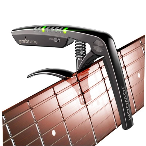Jowoom Grabtune Acoustic Guitar Capo-Tuner | 2 In 1 Equipment | Precise and Accurate Tuning System | Full Color LED Edge Lighting Display | USB Rechargeable Battery | Chrome Plating (Black)