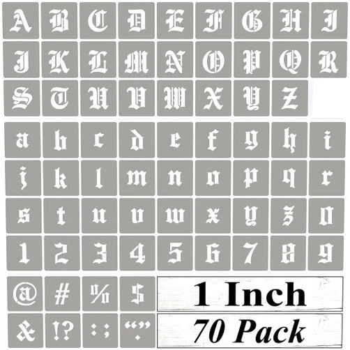 REOLAN 1 Inch Alphabet Letter Stencils for Painting - 70 Pack Old English Letter Stencil Templates with Numbers and Signs for Painting on Wood, Reusable Letters Stencils for Chalkboard Wood Signs & Wall Art