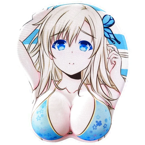 BETOMSPS Fun 3D Anime Girl Kawaii Mouse Pad for Laptop and Computer - Gaming Padded With Wrist Support, Blue