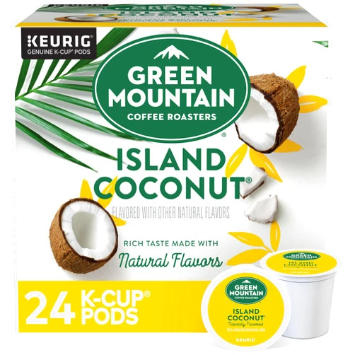 Green Mountain Coffee Roasters Island Coconut, Single-Serve Keurig K-Cup Pod, Flavored Light Roast Coffee, 24 Count (Pack of 1)