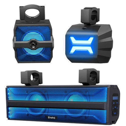 Ehaho 2.1CH Stereo UTV Sound Bar (Subwoofer) and Speakers, 17 Inch Bluetooth ATV Soundbar with RGB Lights, Waterproof Golf Cart Speakers, Marine Sound bar Compatible with SXS Polaris RZR Can-Am