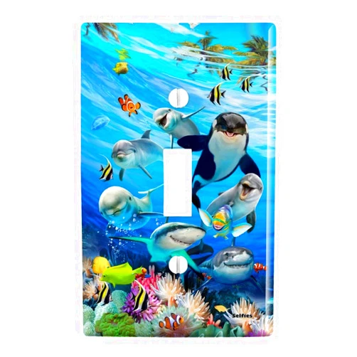 GRAPHICS & MORE Underwater Ocean Selfie Orca Shark Dolphin Sea Turtle Coral Plastic Wall Decor Toggle Light Switch Plate Cover