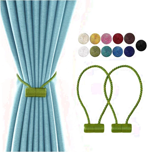 XDerlin 2 Pack Magnetic Curtain Tiebacks Holdbacks Upgraded Stronger Magnet 16 Inch Outdoor Elegant Decorative Clips Tiebacks for Drapes for Home Office Window Treatment (Olive)