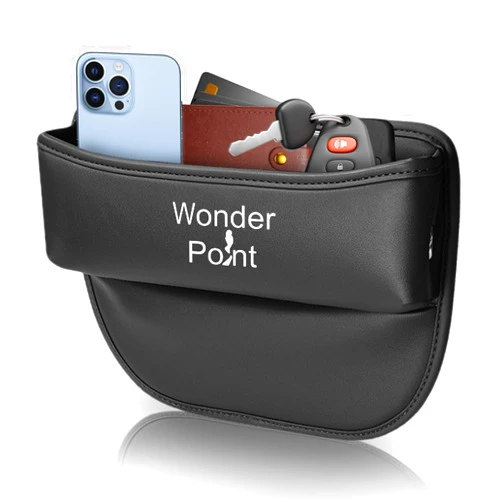 WONDER POINT Car Seat Gap Filler, Universal Leather Car Storage Organizer, Premium Car Seat Storage Box, Adjustable Gap Filler For Phones, Keys, Cards, Glasses (Black)