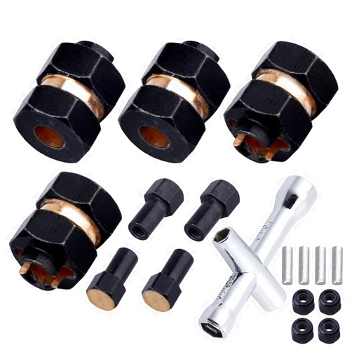 FriHobby 4pcs Brass Extended 7mm Hex Wheel Hubs Extension Adaptor Combiner Coupler for Axial SCX24 Upgrades 1/24 RC Crawler Car Replacement