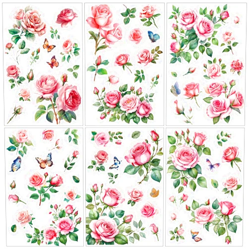 gisgfim 12 Sheets Flowers Rub on Transfers for Crafts and Furniture Rose Floral Transfer Stickers Spring Butterfly Vintage Iron On Transfers Decals for DIY Wood Paper Cabinet Home Office Decor 12x6in