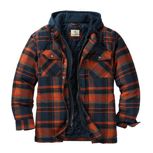 Legendary Whitetails Mens Plaid Flannel Shirt Jacket Quilted with Hood Polyfill Insulated Shacket