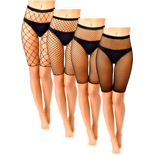 Newcotte 4 Pcs Fishnet Shorts High Waisted Mesh Short Leggings See Through Fishnet Tights Cover up Shorts for Women