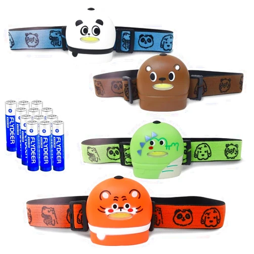 KunHe 4 Pack Kids Headlamp Stocking Stuffers for Kids Christmas Gift for Girls Boys Animals Head Lamp for Camping, Running, Batteries Included