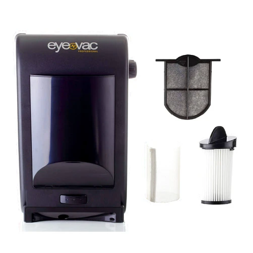 EYE-VAC EyeVac EVPRO Tuxedo Black Professional Touchless Vacuum Cleaner + Extra Reusable Exhaust Filter + Extra HEPA Pre-Motor Filter + Pre-Motor Flexible Mesh Filter Screen Accessories Bundle
