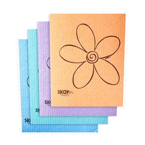 Skoy Cloth, 4-pack Versatile Swedish Dishcloths for Kitchen and Household Use, Reusable Cleaning Cloths, Planet-Friendly, Dishwasher and Dryer-Safe, Assorted Colors