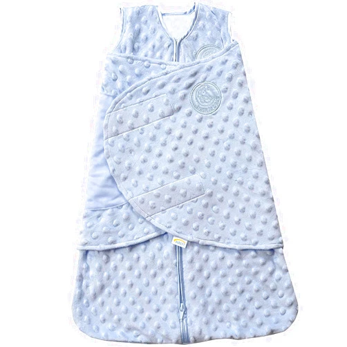 HALO Sleepsack Plush Dot Velboa Swaddle, 3-Way Adjustable Wearable Blanket, Blue, Newborn, 0-3 Months
