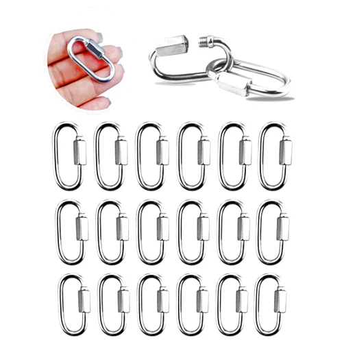 YETOOME 20 Pack 304 Stainless Steel M3.5 Chain Link, 1/8 Inch D Shape Locking Quick Chain Repair Links Pets Keychain for Outdoor Traveling Equipment