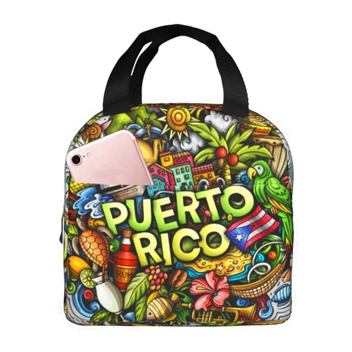 Generic Reusable Lunch Box For Menwomen Puerto Rico Insulated Lunch Bag Fabric Exterior Pockets Large Capacity For Meal Prep-3