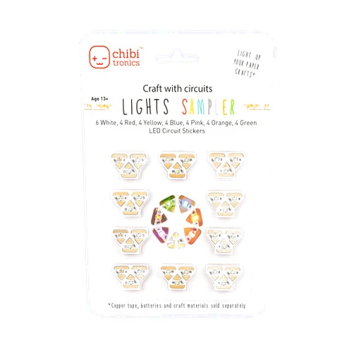 Chibitronics LED Circuit Stickers Sampler - Megapack, 30 LED Circuit Stickers, Red Yellow Blue Pink Orange Green White