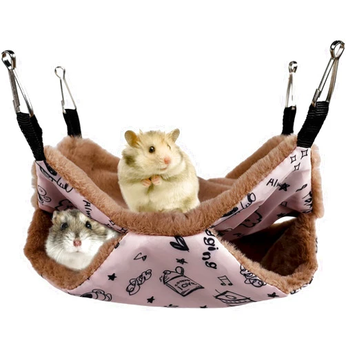 Garifulsty Double Layer 13.39”x13.39” Hammock Sleeping Bag Small Animal Pet Hamster Rat Ferret Guinea Pig Rabbit Plush Hanging Hammock Bunk Bed Play Spaces Supplies