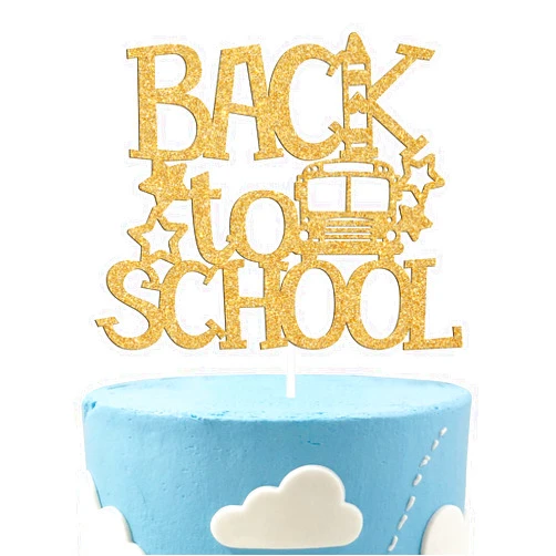 LOVELY BITON Back to School Cake Topper, First Day of School Cake Decor, Ready to Rule The School/Welcome Back to School, Funny Welcome Teacher Classmate Back to School Party Decoration Supplies, Gold Glitter