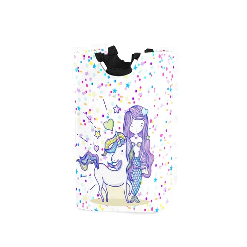 senya Large Laundry Basket Shopping Foldable Clothes Bag Collapsible Fabric Laundry Hamper Folding Washing Bin (Unicorn Mermaid Girl)