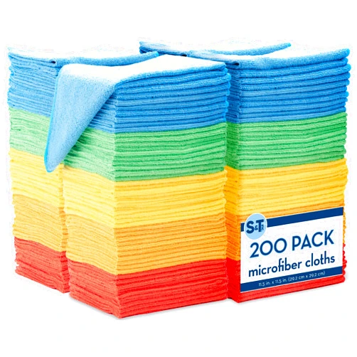 S&T INC. 200 Pack Microfiber Cleaning Cloth, Bulk Microfiber Towel for Home, Reusable Microfiber Towels for Cars, Assorted, 11.5 in. x 11.5 in., 200 Count
