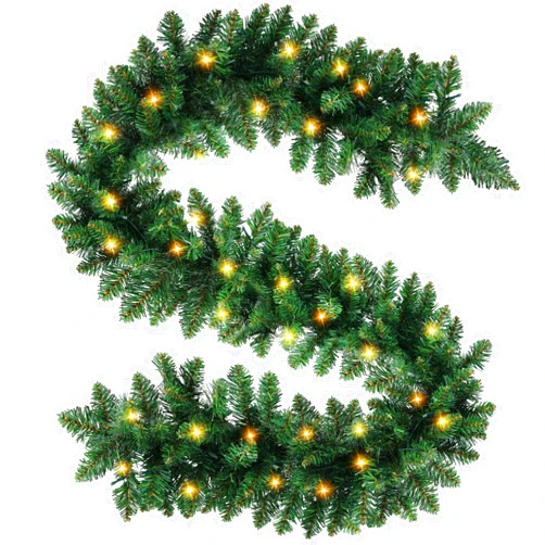 VELOMA 9 FT Pre-lit Christmas Garland, VELOME Christmas Holiday Artificial Garland Decor for Stairs Wall Door Indoor Outdoor Garland with Battery Operated Timer
