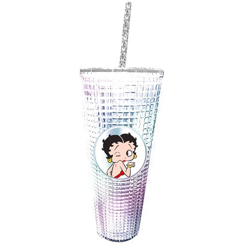Spoontiques - Diamond Tumbler - Textured Cup with Straw - Double Wall Insulated and BPA Free - 20 oz - DC Comics - Betty Boop