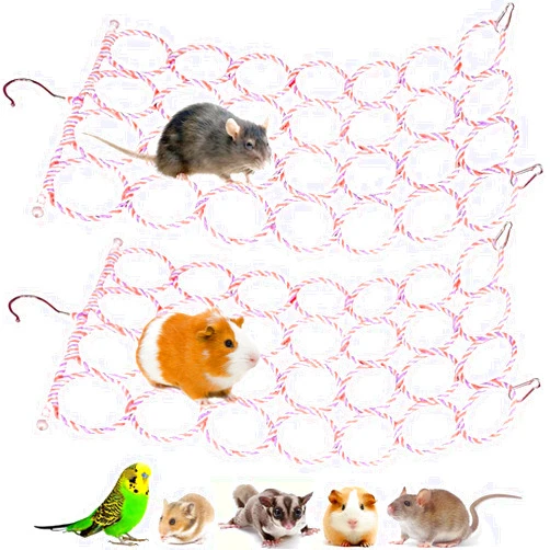 Jevnd 2 Pcs Rat Climbing Rope Net Toy for Cage, Bird Hemp Rope Perch Swing, Ladder Rope Bridge Hanging Hammock, Small Animal Activity Toy for Mouse, Mice, Parrot, Bird (Random Color)
