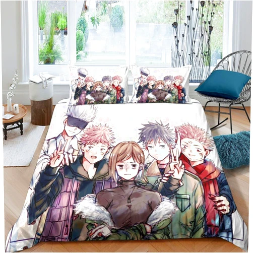 Gerrit Sukuna Cartoon Anime Cute Bed Duvet Cover Yuji Itadori Bedding Sets 3D Printed Lightweight 3 Piece Comforter Sets, 1 Duvet Cover and 2 Pillow Shams for Kids Boys Girls Full（203x228cm）