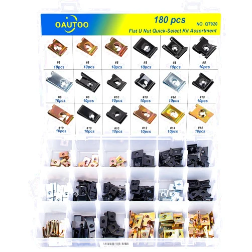 OAUTOO 180pcs Automotive Body Flat U Nut Quikc-Select Kit Assortment