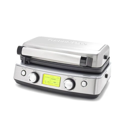 GreenPan Elite 2-Square Belgian & Classic Waffle Iron, Healthy Ceramic Nonstick Dishwasher Safe Plates, Adjustable Shade/Crunch Controls, Wont Overflow, Easy Cleanup Breakfast, Stainless Steel