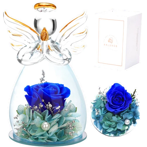 ANLUNOB Birthday Gifts for Women, Preserved Long-Lasting Real Flowers Rose Gifts in Glass Angel Figurines, Angel Rose Gift for Mom Grandma,Anniversary Wedding Christmas, Thanksgiving Day Gift for Her
