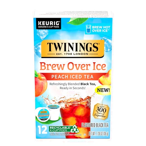 Twinings Brew Over Ice Unsweetened Peach Black Iced Tea K-Cup Pods for Keurig, 12 Count (Pack of 6), Caffeinated