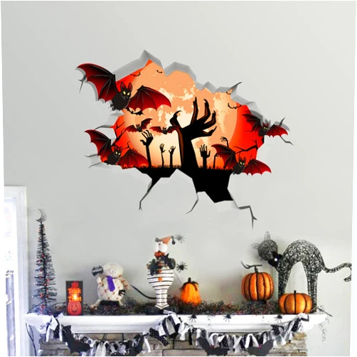 Rotamora Removable 3D Halloween Floor Wall Ceiling Stickers, Halloween Wall Floor Stickers Decorations, Spooky Hand Scratching Scary Bats Ghost Floor Wall Decal Mural Decor, Halloween Party Supplies Decoration