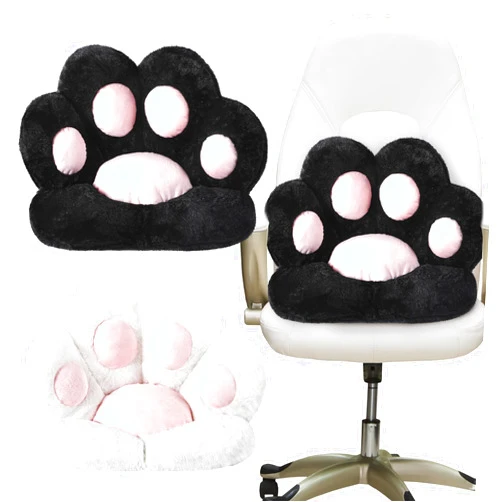 Patelai 2 Pcs Cat Paw Cushion Plush Seating Chair Cushion Pillow Kawaii Seat Pad Decoration with Backrest for Gaming Chair Floor Bed Room Decoration White Black