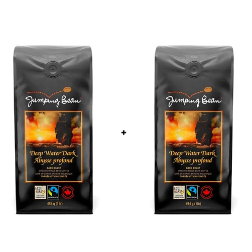Jumping Bean Deep Water Roast Fairtrade Organic Whole Bean Coffee, Dark Roast, 454g/1lb., 2pk.,{Imported from Canada}