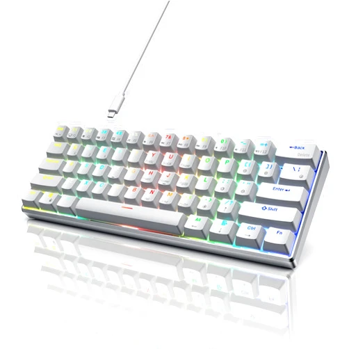 RK ROYAL KLUDGE 60% Mechanical Keyboard RK61 CNC, Wired Gaming Keyboard Aluminum Frame, Programmable RGB Backlit 61 Keys Ultra-Compact, Hot Swappable Gateron Red Switch, White