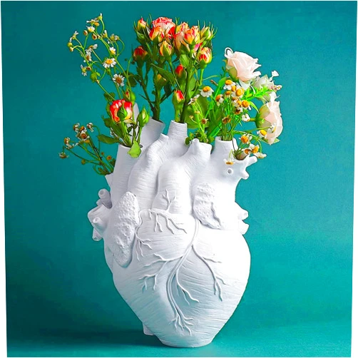 Aprjv Vase Flower Vases Heart Shaped Decor Resin Flower Pot Modern Unique Nordic Art Style Decorative Vase for Home Wedding Valentine Gift Desktop Living Room Decoration - White