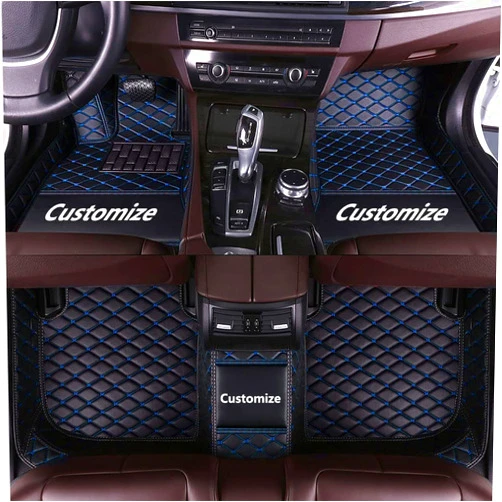 YiLianSM Custom Making Black Blue Car Floor Mats for 90% Sedan SUV Pickup Full Coverage All Weather Protection Leather Auto Floor Front and Rear Liners