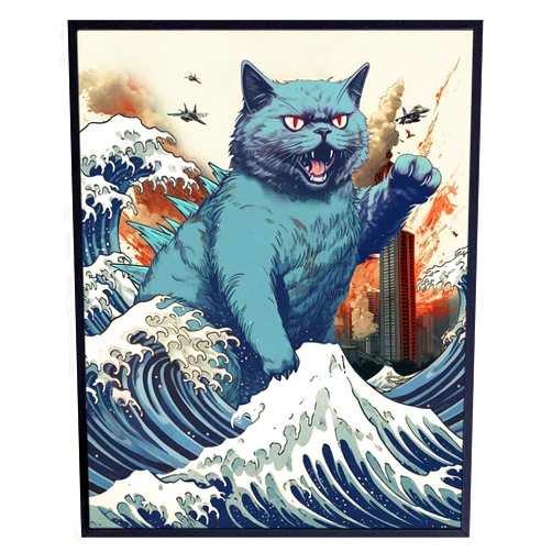 YELLOWBIRD ART & DESIGN Funny Cat Wall Decor 11x14 - Cat Dad & Cat Mom Gifts - Cat Themed Cute Cat Poster - Cat Wall Art Decor - Cat Gift for Cat Lovers - Retro Vintage Cat Decorations - The Great Wave off Kanagawa