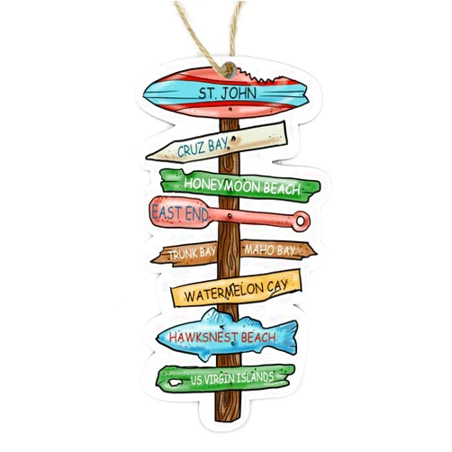 MapMom St John USVI Driftwood Souvenir Ornament | 4” Wood Hanging Map Ornament with Artwork & Charm | Perfect for Wine Bottles, Gift Bags, or Christmas Tree