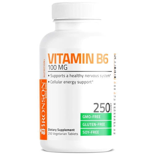 Bronson Vitamin B6 100 mg Premium Vitamin B6 Supplement – Promotes Protein Metabolism and Immune Function - 250 Tablets