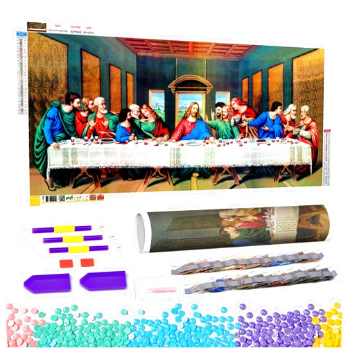 HAOWZ Diamonds Art Painting Kits for Adults DIY The Last Supper Christmas Gift 5D Round Diamonds Art Painting Full Drill Jesus Crystal Gem Home Wall Decor