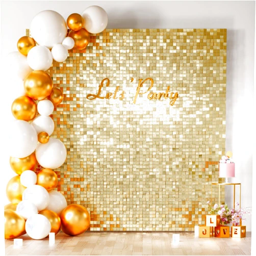 COKAOBE Light Gold Shimmer Wall Backdrop, 30 Pcs Square Sequin Shimmer Backdrop Panel, Sequin Backdrops for Birthday, Anniversary, Wedding, Graduation & Bachelorette Party Decoration