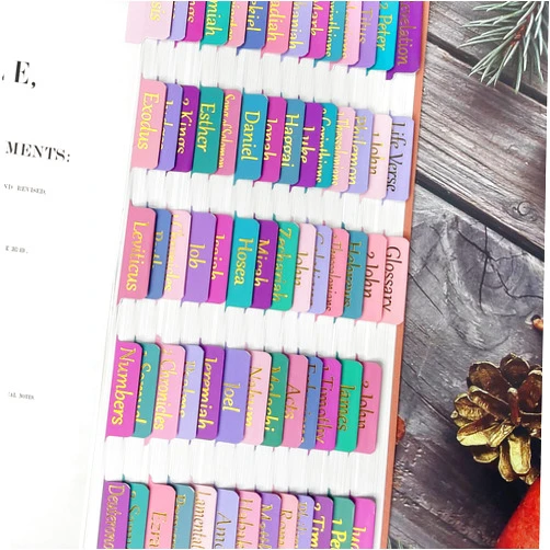 Ubenic Gold Foil Purple Bible Tabs, 100 PCS Large Print Laminated Bible tabs for Adults Kids, Easy to Read, Simple Installation, Bible Journaling Tabs