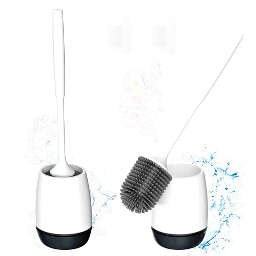Hibbent 2 Pack Toilet Brush with Ventilated Drying Holder, Silicone Toilet Bowl Brush Bathroom Cleaning Bowl Brush Kit Sturdy Toilet Brush, Floor Standing & Wall Mounted without Drilling, Black