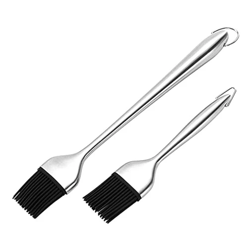Afyyonbb Silicone Sauce Basting Brush, 2 Pcs 12 Inch & 7 Inch Premium Removable Stainless Steel BBQ Brush for Baking/Cooking Food