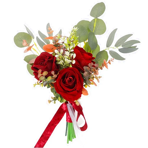 Emivery Bridesmaid Bouquets for Wedding, Artificial Rose Flowers Bouquet Burgundy Roses Bride Bouquet for Wedding Ceremony, Valentine's Day, Bridal Shower Decorations