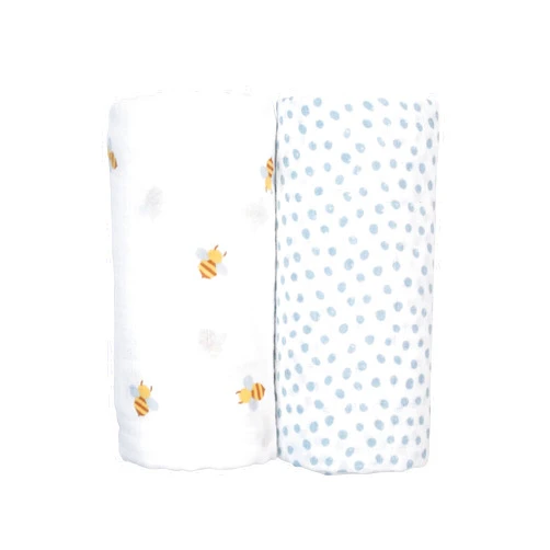 lulujo Baby Swaddle Blankets | Unisex Softest Breathable Cotton Muslin Swaddle Blanket Set | Neutral Receiving Blanket for Girls & Boys | 40in x 40in | Bees & Dots | 2-Count