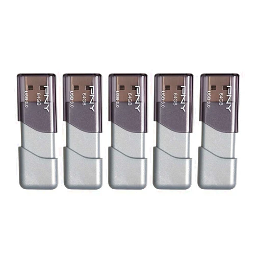 PNY 64GB Turbo Attaché 3 USB 3.0 Flash Drive, Silver (Pack of 5)