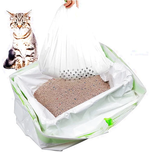 Tylulikaty Tylu Cat Litter Liners Disposable Cats Litter Pan Liner Bag with Drawstring Cat Litter Sifting Liners Contains 6 Screening Bags with Holes + 1 Non-porous Screening Bag (5 sets, 35 pieces in total)